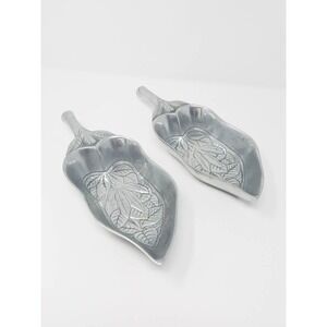 Vtg 1978 Aluminum Arthur Court leaf shaped dish bowl platter tray set of 2 farm